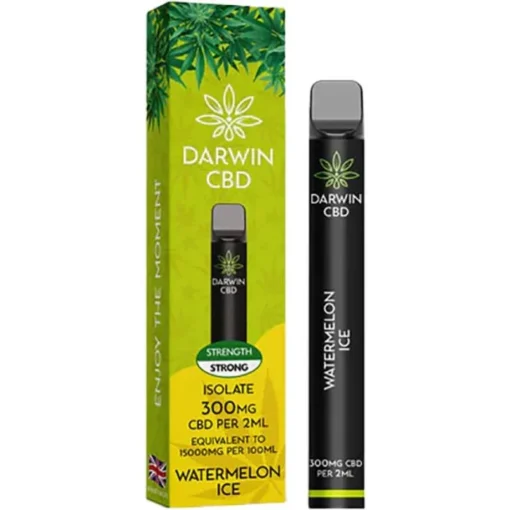 Juicy ripe watermelon topped off with an icy cold exhale. Enjoy the Darwin CBD disposable vapes, infused with 300mg of CBD and prefilled with 2ml of e-liquid.